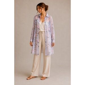 Drapers & Damons Floral Sheer Duster Shirt Gold Weave Size 10 Coastal Grandma